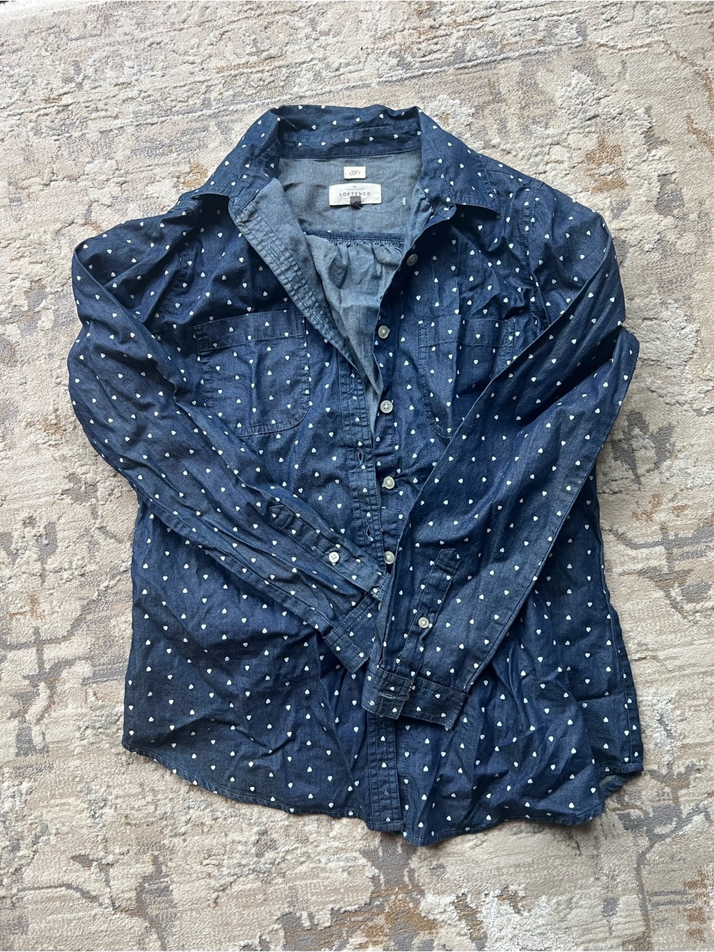 LOFT Navy Heart Print Button-Up Shirt